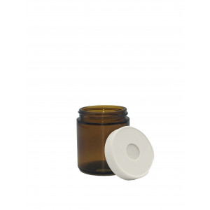 05-4SSSTW243 // 4oz Amber Straight Sided Jar Assembled w/58-400 Open Top Bonded T/S Septa Cap,T/W Certified, Bar Coded (24/cs)