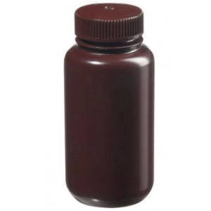 250mL Wide Mouth Opaque Amber HDPE Bottle, 43-415 Amber PP Screw Thread Closure {Packaging Grade} (250/cs)